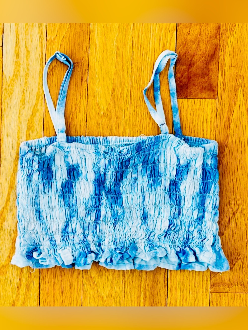 Forever 21 Blue & White Tie-Dye Ruched Crop Top Adjustable Spaghetti Straps S